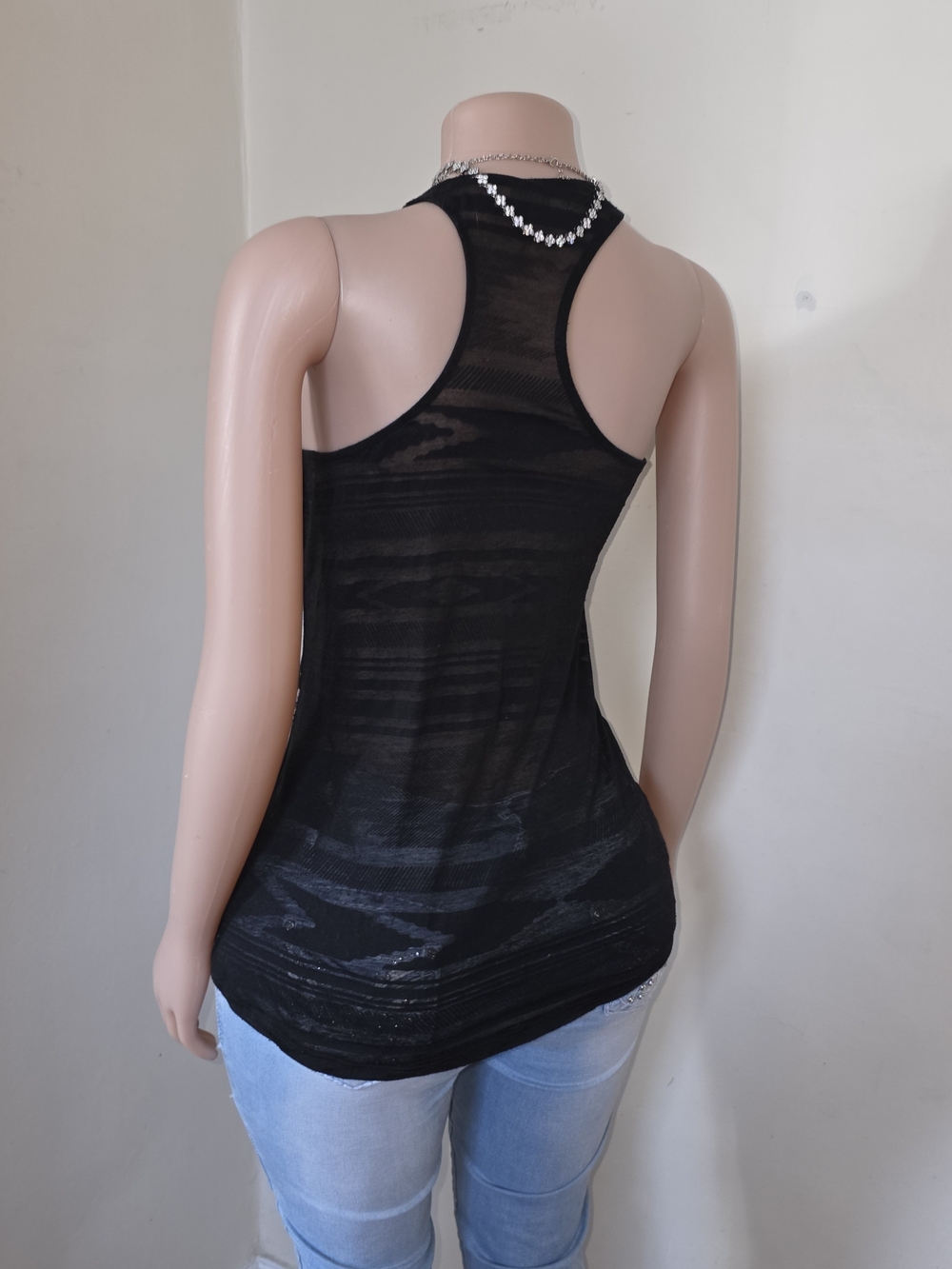 Express Black Gold Sequin Geometric Racerback Tank - Picture 2 of 3
